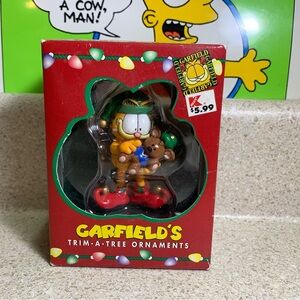 Vintage Garfield as Elf Holding Pooky Teddy Bear Trim a Tree Christmas Ornament